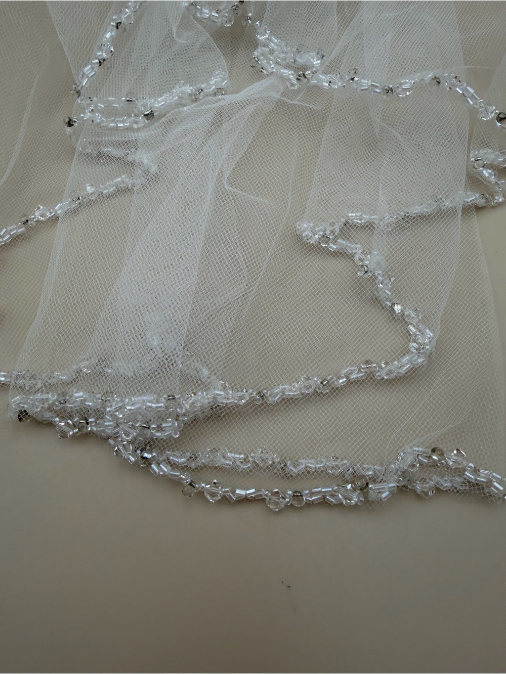 Bridal Wedding Veil White Ivory Tulle Beaded Edge with Hair Comb